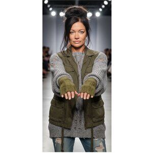 Green Knitted Fingerless Gloves Mittens Handmade For Holiday Gifting